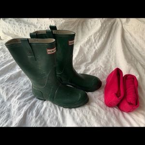 Hunter Green Rain Boots+ new fleece liners. EU39.